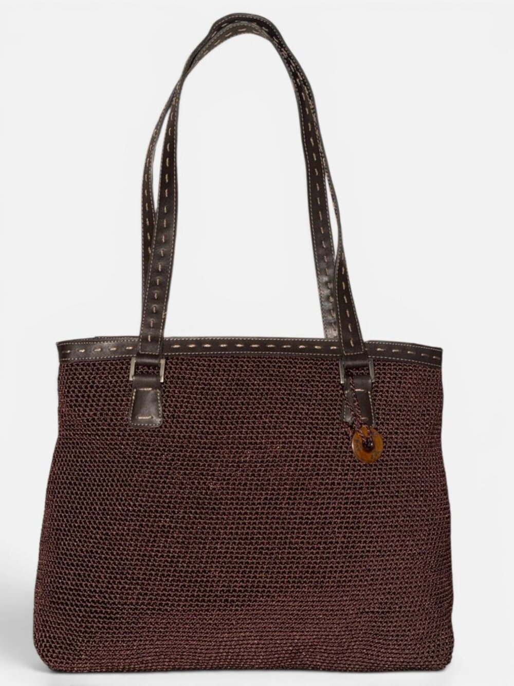 The Sak Shoulder Bag Brown Nylon Crochet Tote with Whipstitch Accent + Bag Charm - Picture 4 of 9